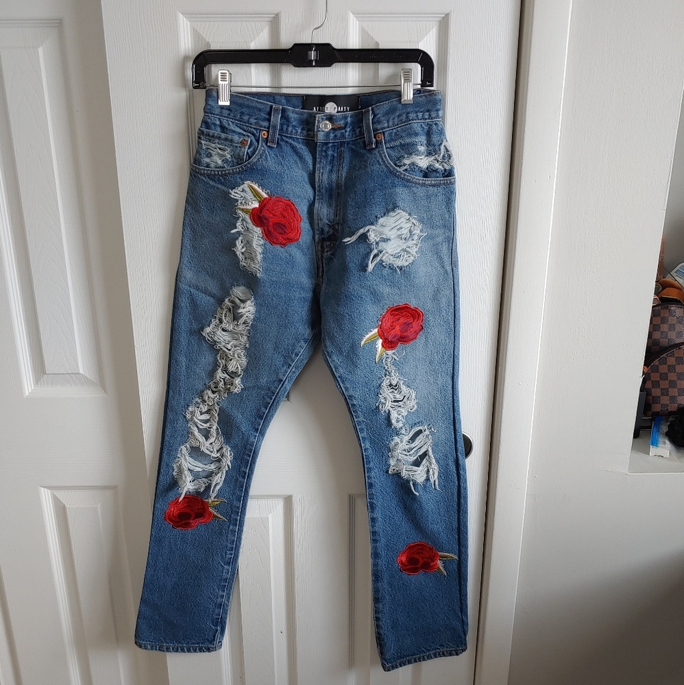 Nasty Gal Rose Embroidered Jeans